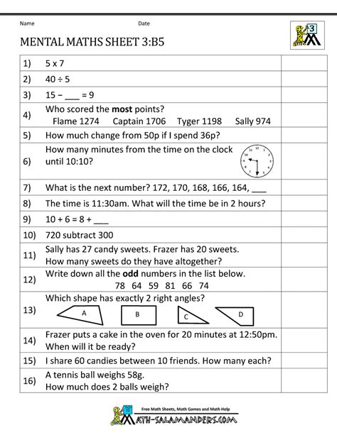 Mental Maths Year 3 Worksheets