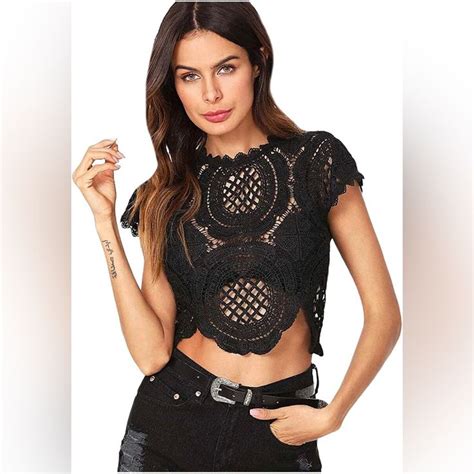 Nwt Black Crochet Crop Top Size Xl Fits See Chart In Photos