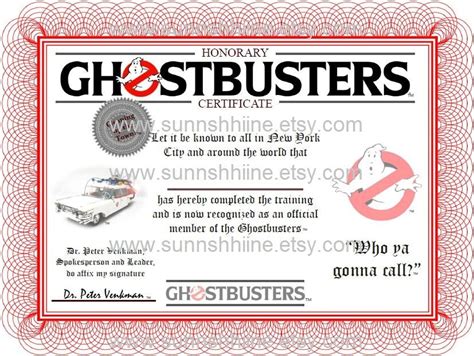 Ghostbusters Certificate Ghosts Halloween Sci Fi By Sunnshhiine