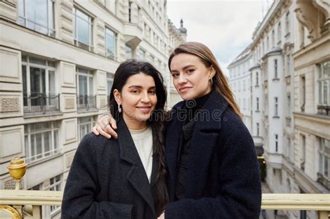 Intimate Moment Of Cheerful Lesbian Women Stock Image Image Of City