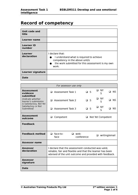 Bsbldr 511 Assessment Task 1 Intelligence Record Of Competency Unit