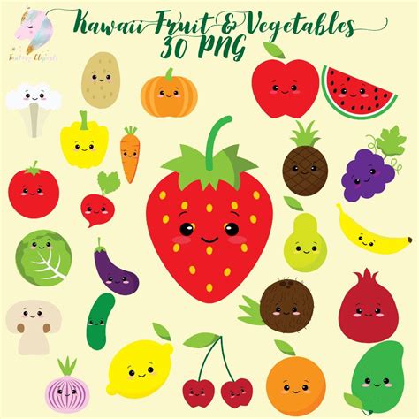 Cute Fruit Clipart Kawaii Vegetables Vegetable Clip Art Etsy Kawaii