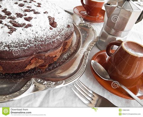 Chocolate Cake On Silver Tray At Breakfast Stock Image Image Of