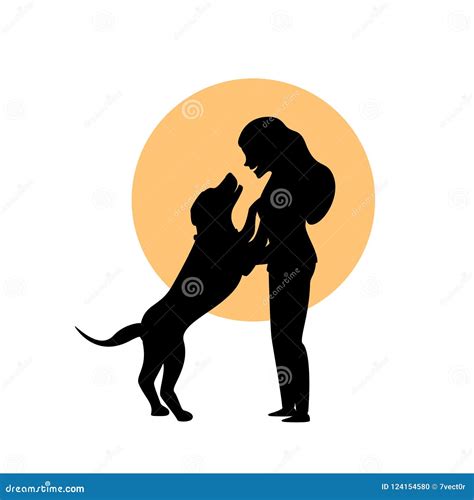 Woman and a Dog Hug Cuddle Cute Silhouette Stock Vector - Illustration ...