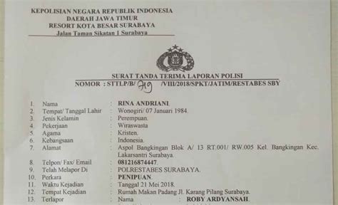 Detail Surat Laporan Polisi Kasus Penipuan Koleksi Nomer