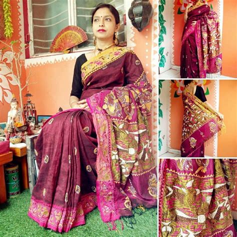 Kantha Stitch Silk Saree With Elaborate Hand Embroidered Etsy