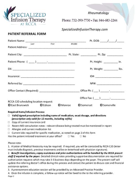 Fillable Online Neurology Specializedinfusiontherapy Patient