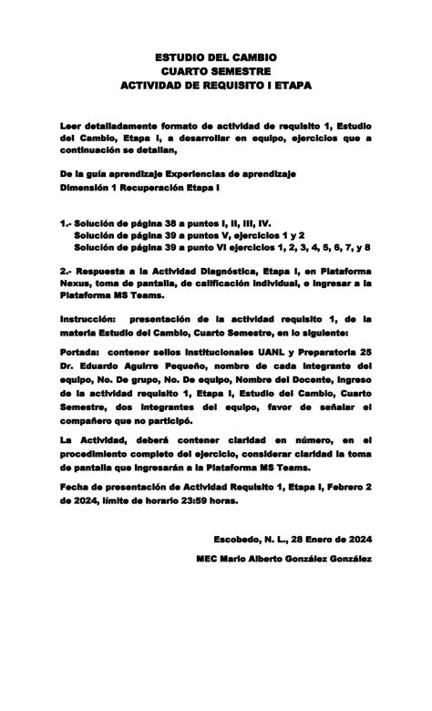 EDC Etapa I Actividad Requisito 1 Cuarto SEM 2024 ESTUDIO DEL CAMBIO