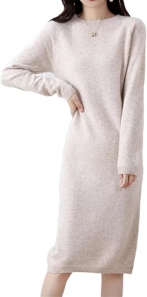 Liny Xin Womens Sweater Dress 100 Merino Wool Fall Winter Crew Neck Long Sleeve Warm Soft