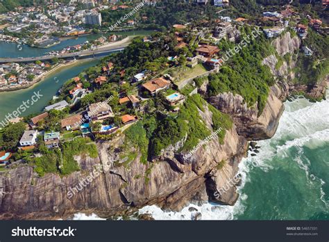 Aerial View Of Luxury Homes Perched On A Cliffside In Rio De Janeiro