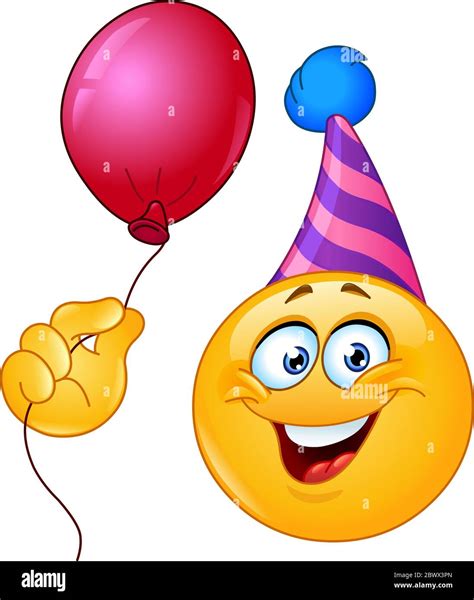 Birthday Emoticon With Party Hat Holding A Balloon Stock Vector Image