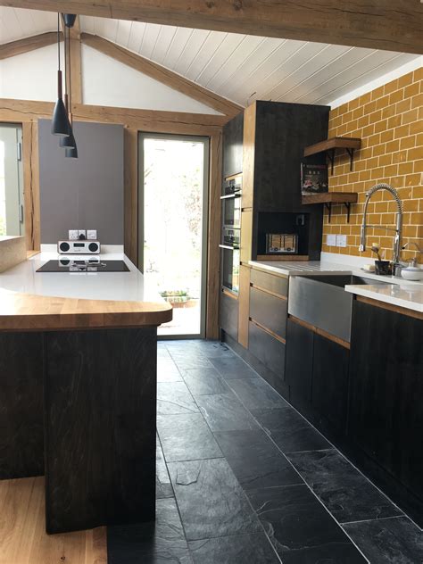 Contemporary Kitchen Fusing Wood And Slate Slate Floor Kitchen Wood