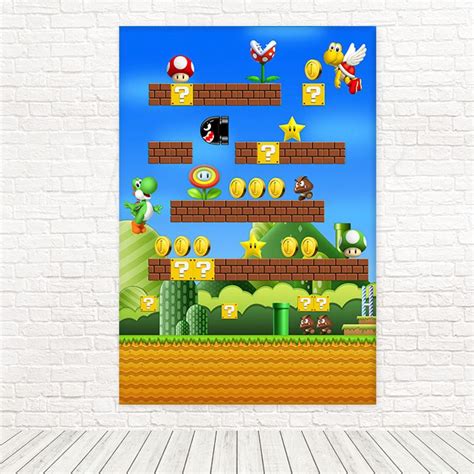 Painel Retangular Tecido Sublimado 3D Mario Bros 1 50 X 2 20 WRT 1911