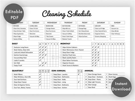 Editable Cleaning Schedule Printable Weekly Monthly Yearly Cleaning