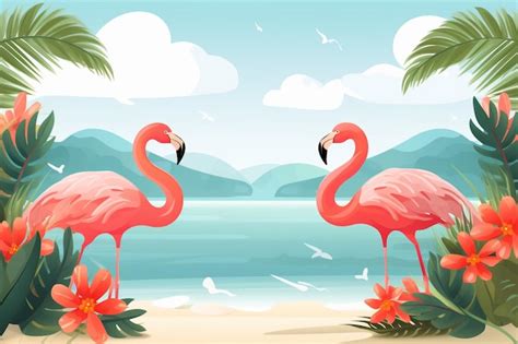 Premium Photo Tropical Background With Flamingos