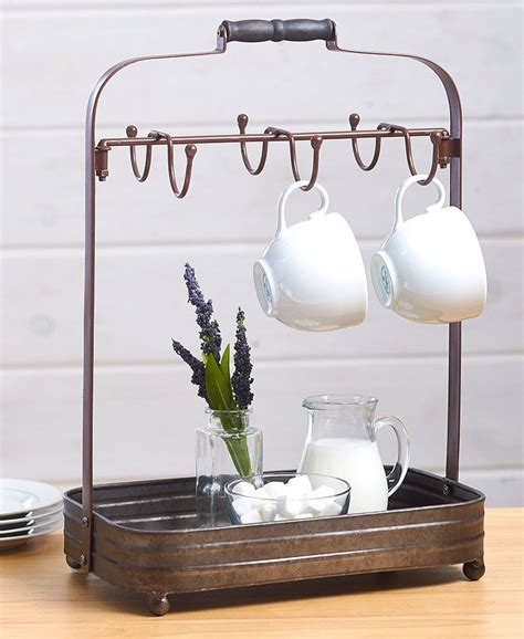 Farmhouse Coffee Mug Rack With Tray Rustic Mugs Coffee Mug Storage