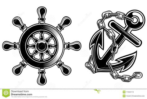 Ship Steering Wheel And Anchor Stock Vector Illustration Of