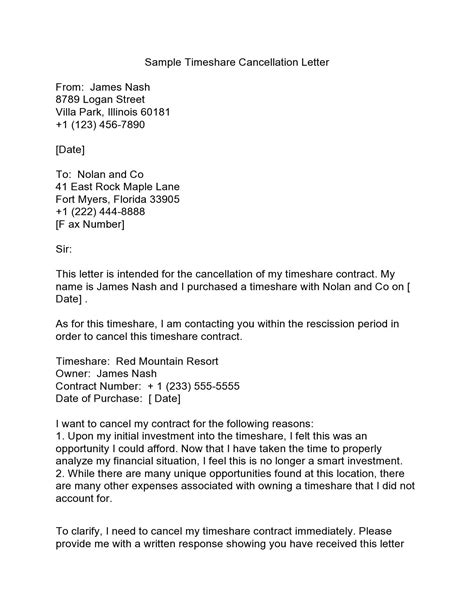 Timeshare Rescission Letter Sample