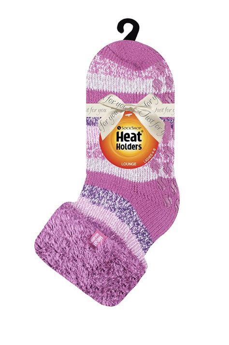 Ladies Heat Holders Lounge Twist Stripe Socks Pink Lily Heat