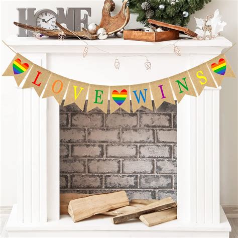 Doumeny Love Is Love Burlap Banner Pride Day Love Wins Banner Garland Rustic Rainbow