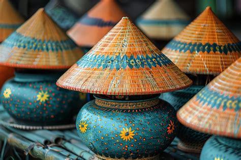 Depicting Colorful Painted Traditional Vietnamese Conical Hats