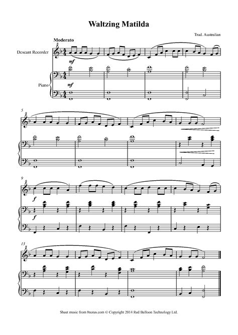 Waltzing Matilda Sheet Music For Recorder