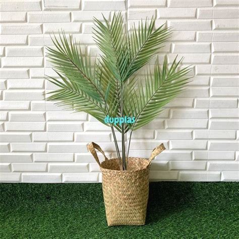 Jual Pohon Daun Palem Lancip Latex Artificial Keranjang Pot Anyaman