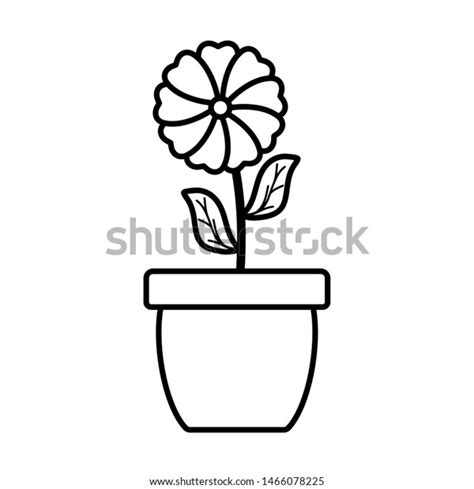 Cute Flower Leafs Plant Ceramic Pot Stock Vector Royalty Free