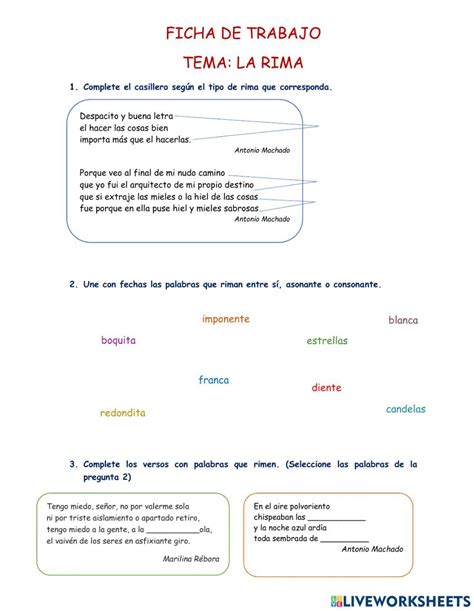 Rima Asonante Y Consonante Worksheet Consonantes Sujeto Y Predicado