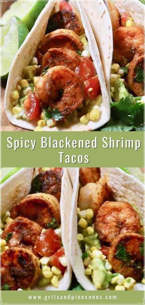 Three Pictures Of Shrimp Tacos With Corn And Salsa