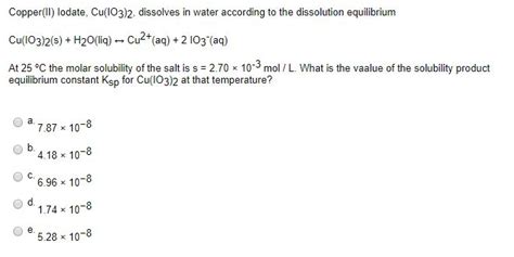 Solved Copper Ii Lodate Cu Io Dissolves In Water Chegg