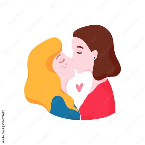 Lesbian women in love. Romantic couple kissing. Cartoon hand drawn style Stock Vector | Adobe Stock