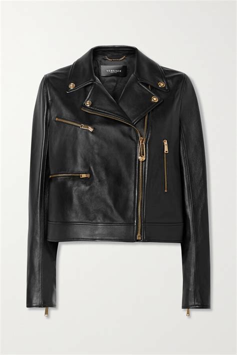 Versace Leather Biker Jacket Black Shopstyle