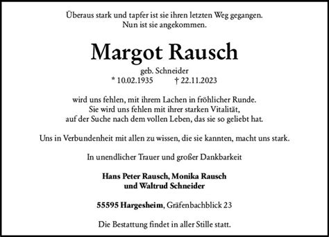 Traueranzeigen Von Margot Rausch Vrm Trauer De