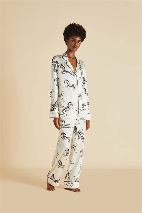 Lila Zebedee Ivory Pajamas In Silk Satin Olivia Von Halle