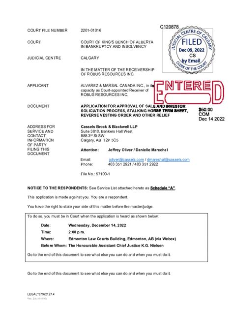 Fillable Online COURT FILE NO 24 2746532 Clerk S Stamp MNP LTD