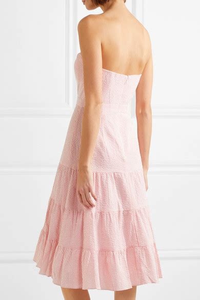 J Crew Jackaroo Strapless Striped Cotton Seersucker Dress Net A