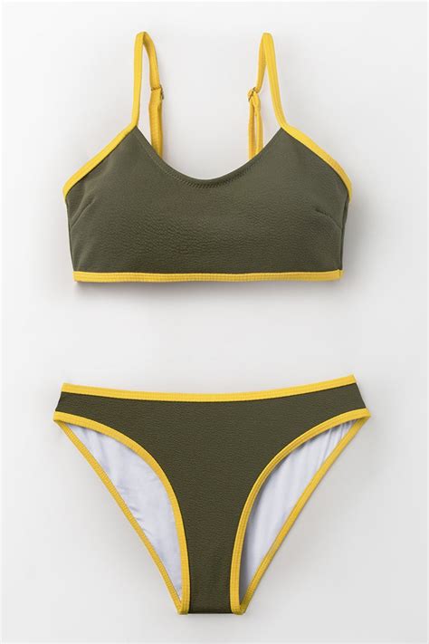 Olive Green And Yellow Block Bikini