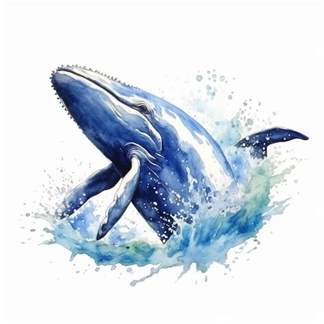 Pintura De Una Ballena Azul Saltando Fuera Del Agua Ai Generativa