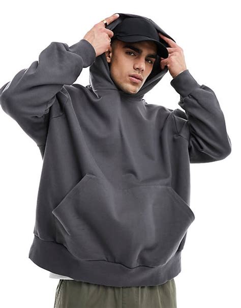 Asos Design Heavyweight Extreme Oversized Hoodie In Washed Black Asos