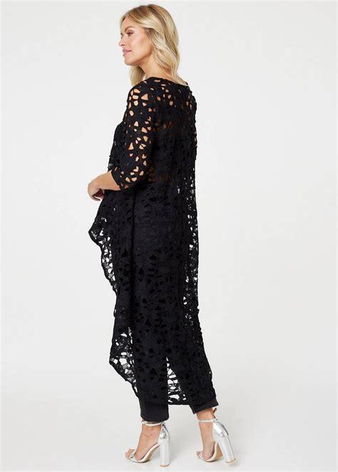 Izabel London Black Lace Semi Sheer Drop Hem Top Matalan