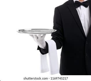 Waiter Holding Empty Silver Tray Over Stock Photo Shutterstock