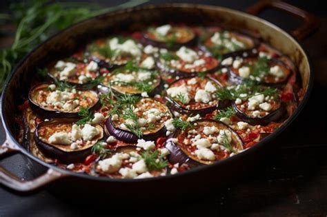 Premium Photo Mediterranean Baked Eggplant With Tomato And Feta