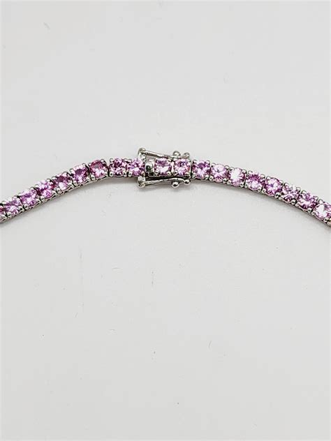 21 Carats Pink Sapphire Tennis Necklace 14 Karat White Gold 20 For Sale At 1stdibs