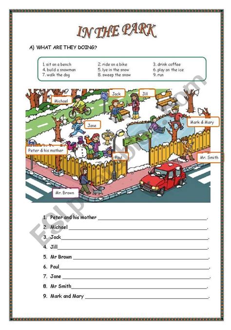 IN THE PARK WHAT ARE THEY DOING ESL Worksheet By Sandramendoza