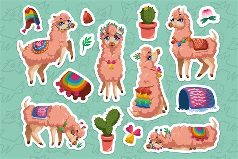 Set of stickers with Llama, Peru alpaca animal 14740160 Vector Art at Vecteezy