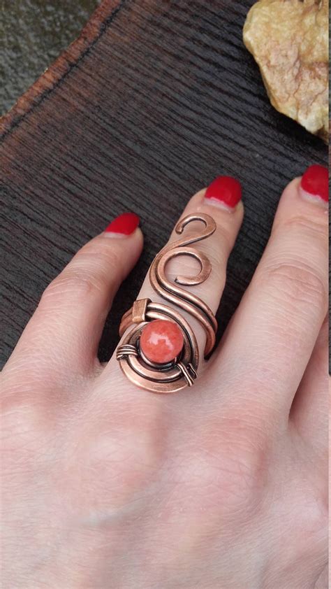 Anillo Envuelto De Alambre De Cobre Simple Con Perla De Jade Etsy