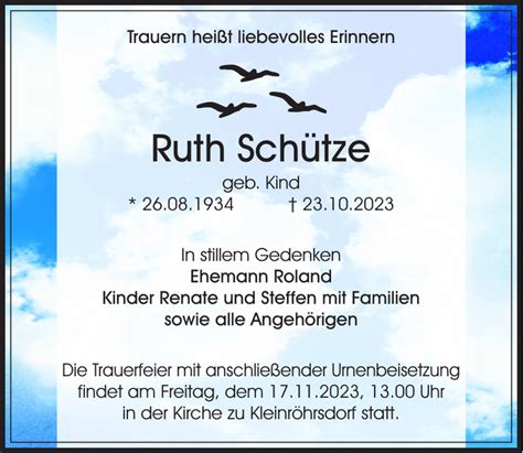 Ruth Sch Tze Traueranzeige S Chsische Zeitung