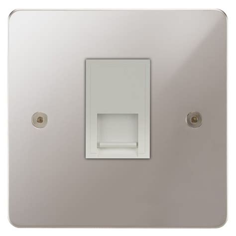 Focus Sb Horizon Hps251w 1 Gang Slave Telephone Socket In Polished Stainless With White Inserts