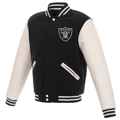 Wool Leather Full Zip Las Vegas Raiders Varsity Black And White Jacket